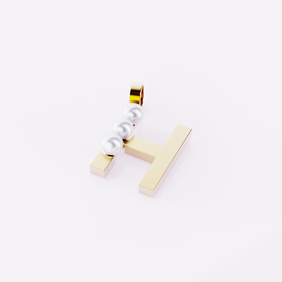 Lettre H - Pendentif en or et perles de culture blanches
