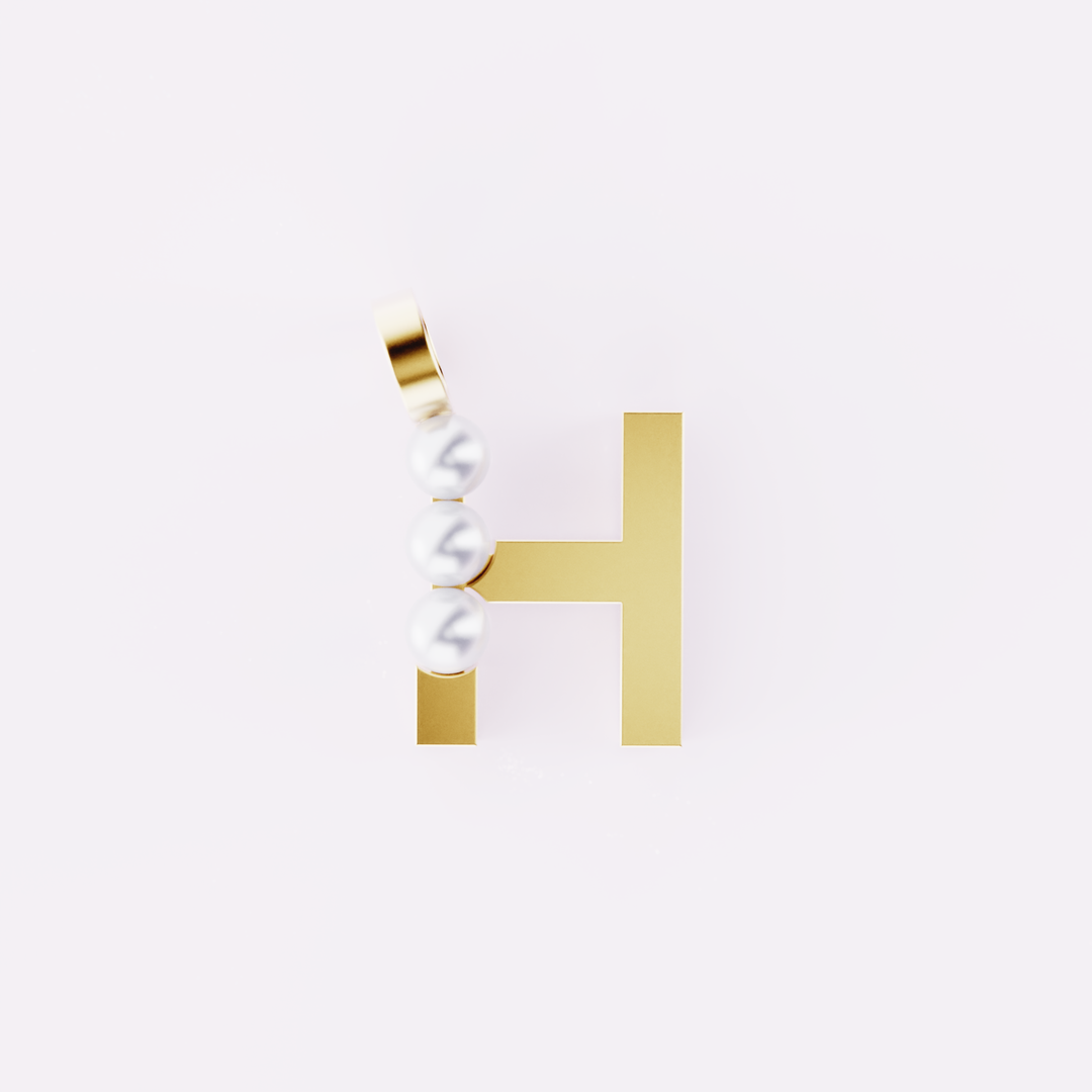 Lettre H - Pendentif en or et perles de culture blanches