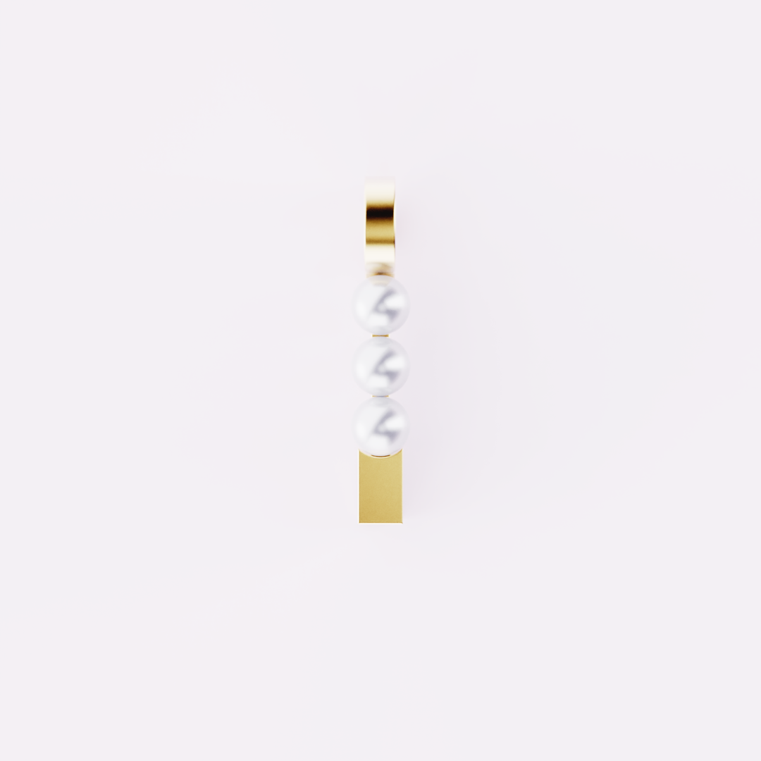 Lettre I - Pendentif en or et perles de culture blanches