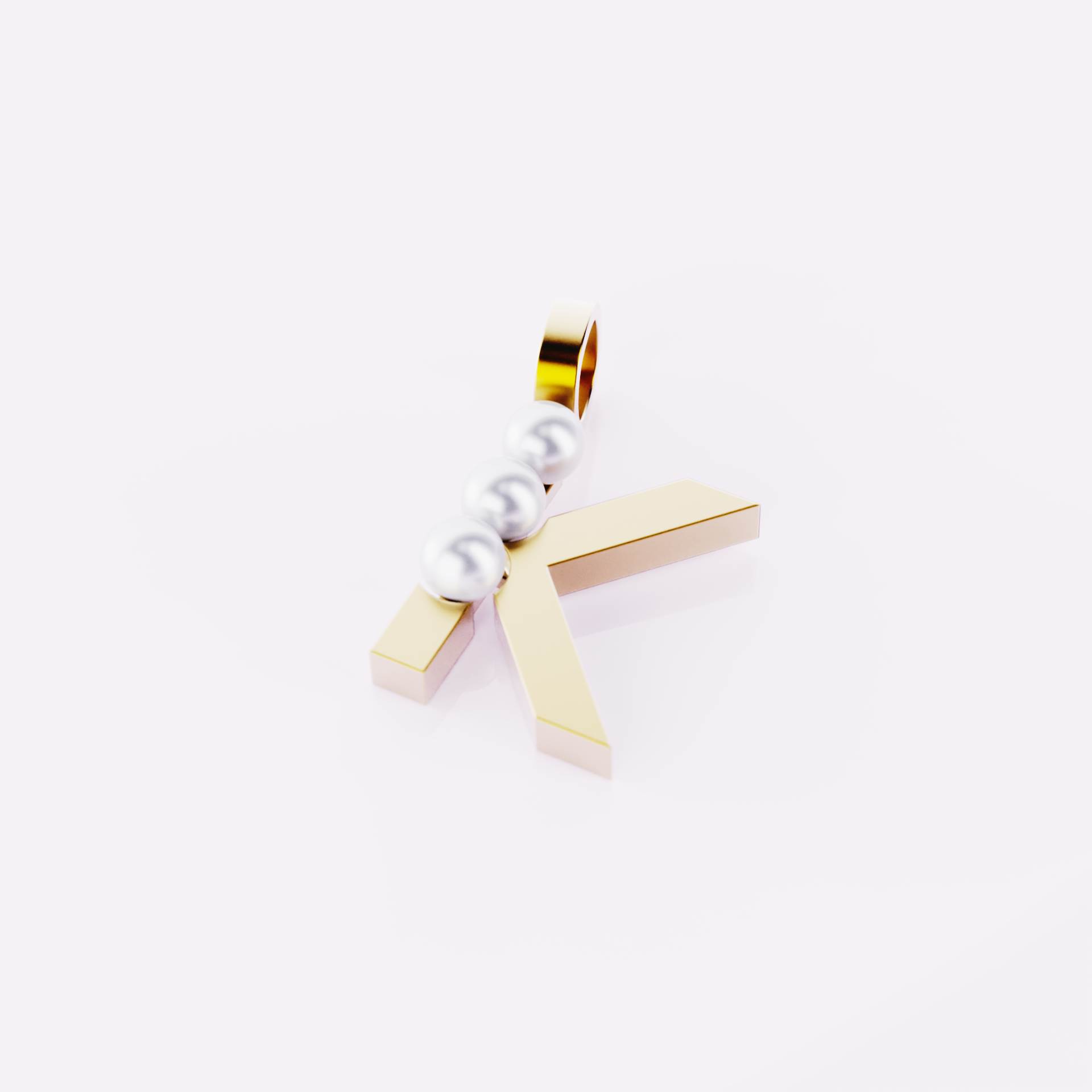Lettre K - Pendentif en or et perles de culture blanches