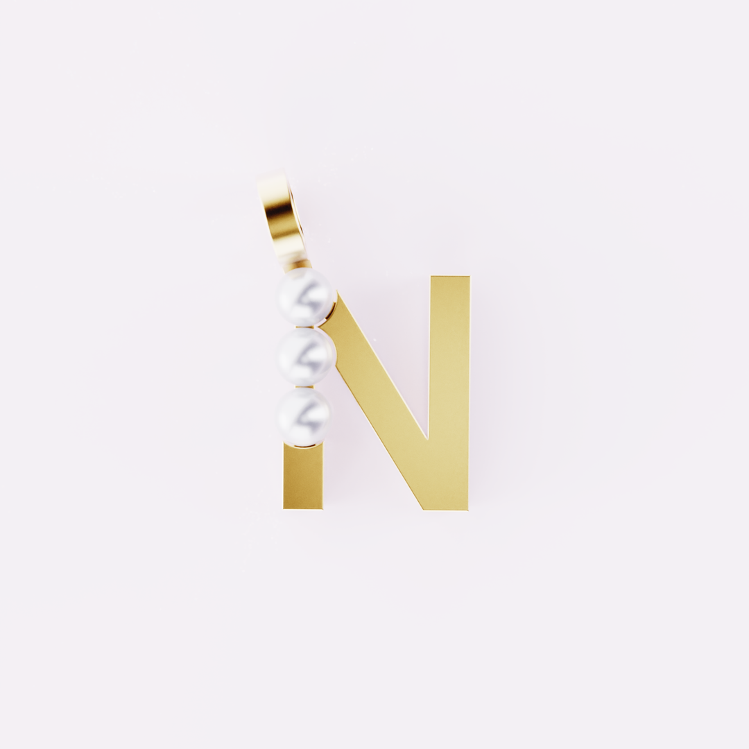 Lettre N - Pendentif en or et perles de culture blanches
