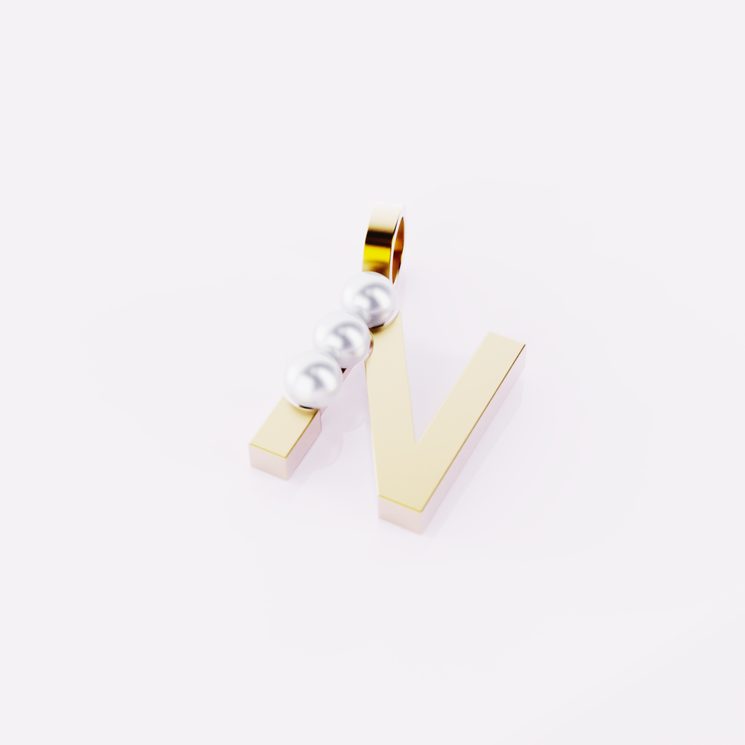 Lettre N - Pendentif en or et perles de culture blanches