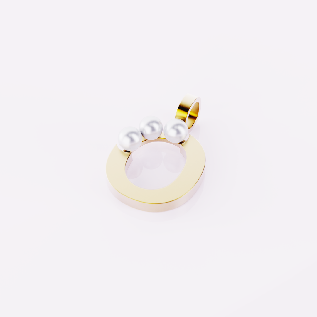 Lettre O - Pendentif en or et perles de culture blanches