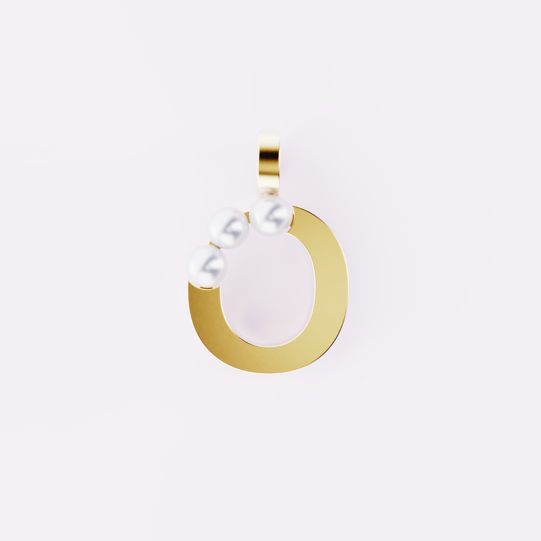 Lettre O - Pendentif en or et perles de culture blanches