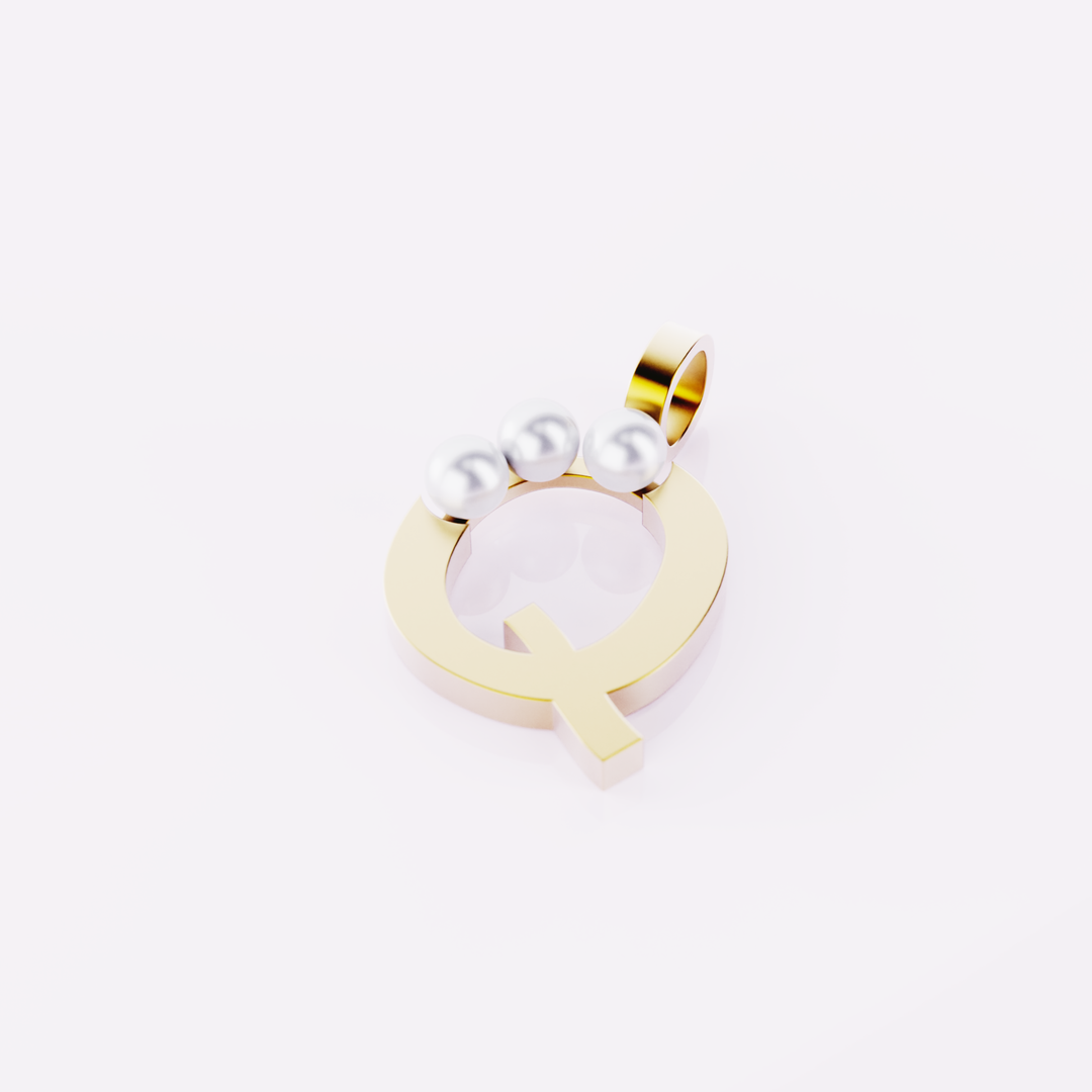 Lettre Q - Pendentif en or et perles de culture blanches