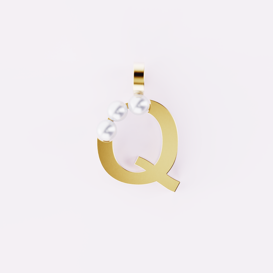 Lettre Q - Pendentif en or et perles de culture blanches