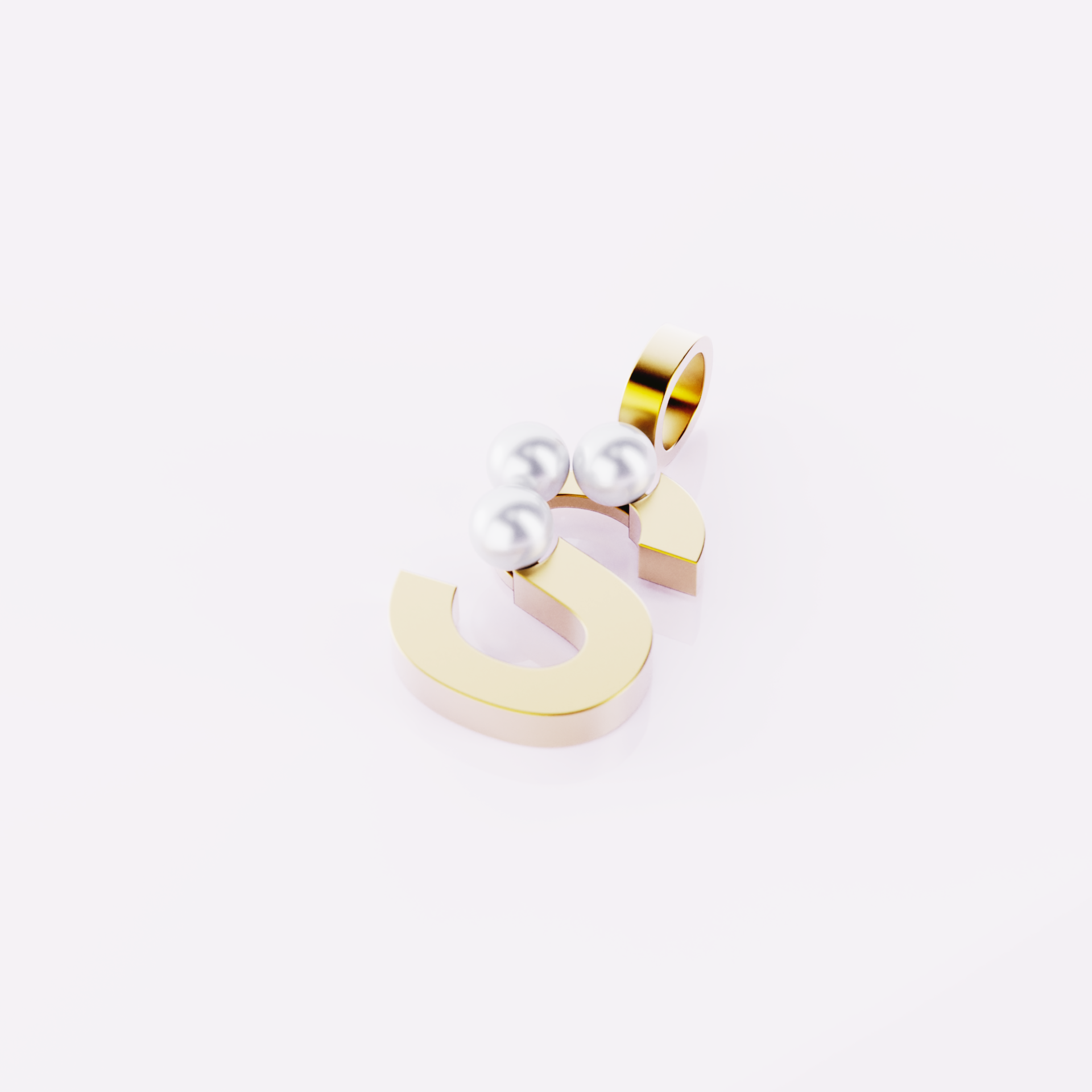 Lettre S - Pendentif en or et perles de culture blanches