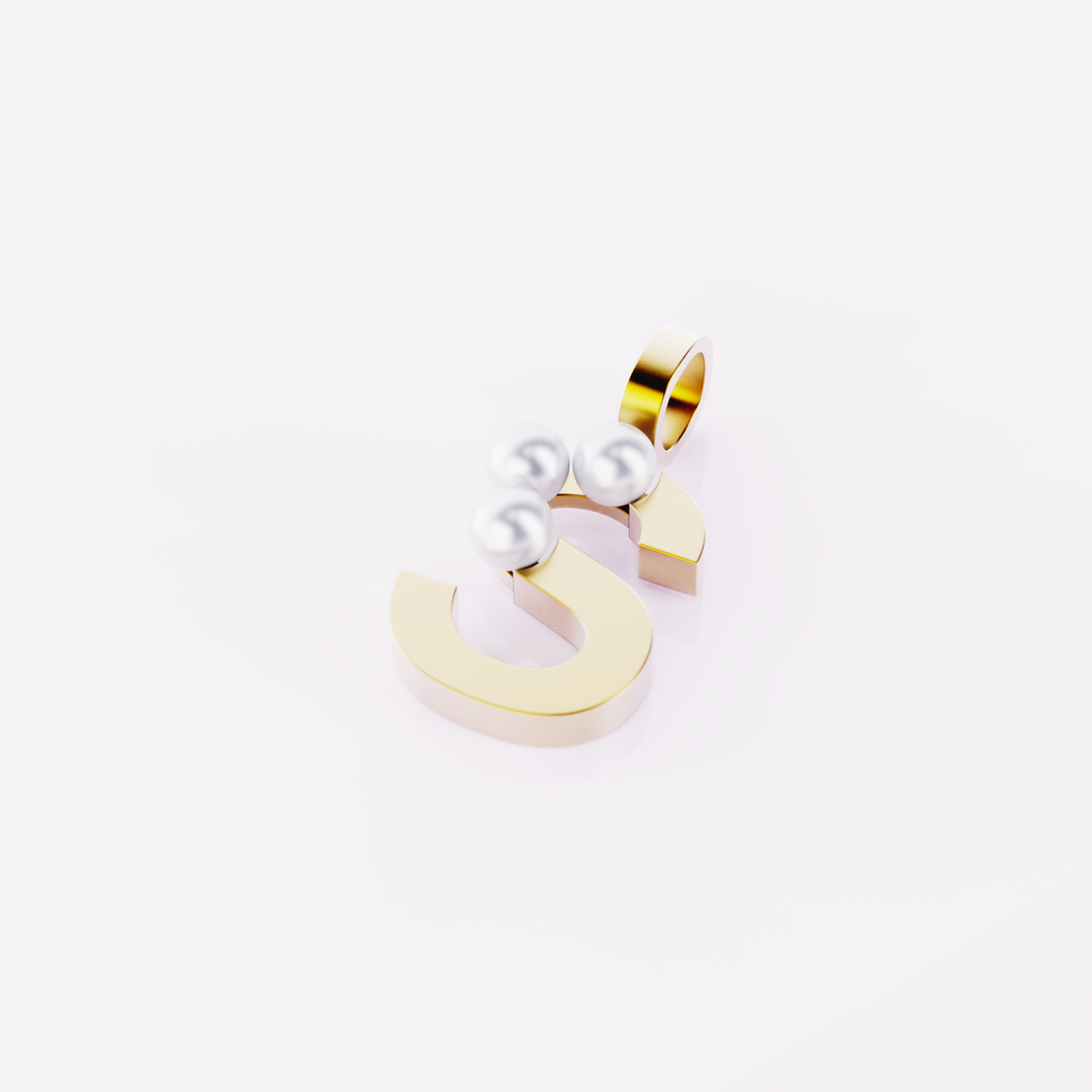 Lettre S - Pendentif en or et perles de culture blanches