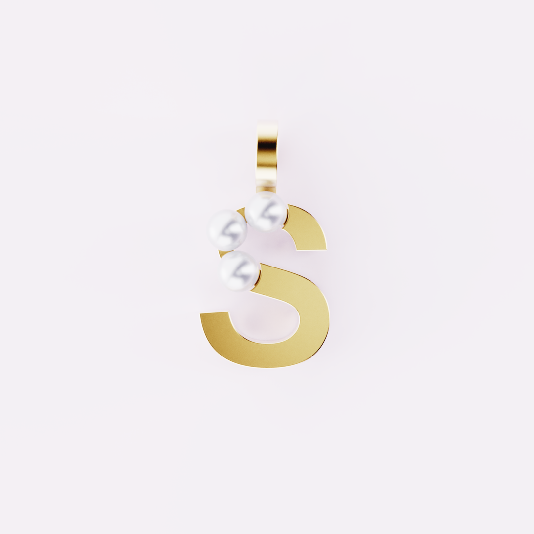 Lettre S - Pendentif en or et perles de culture blanches