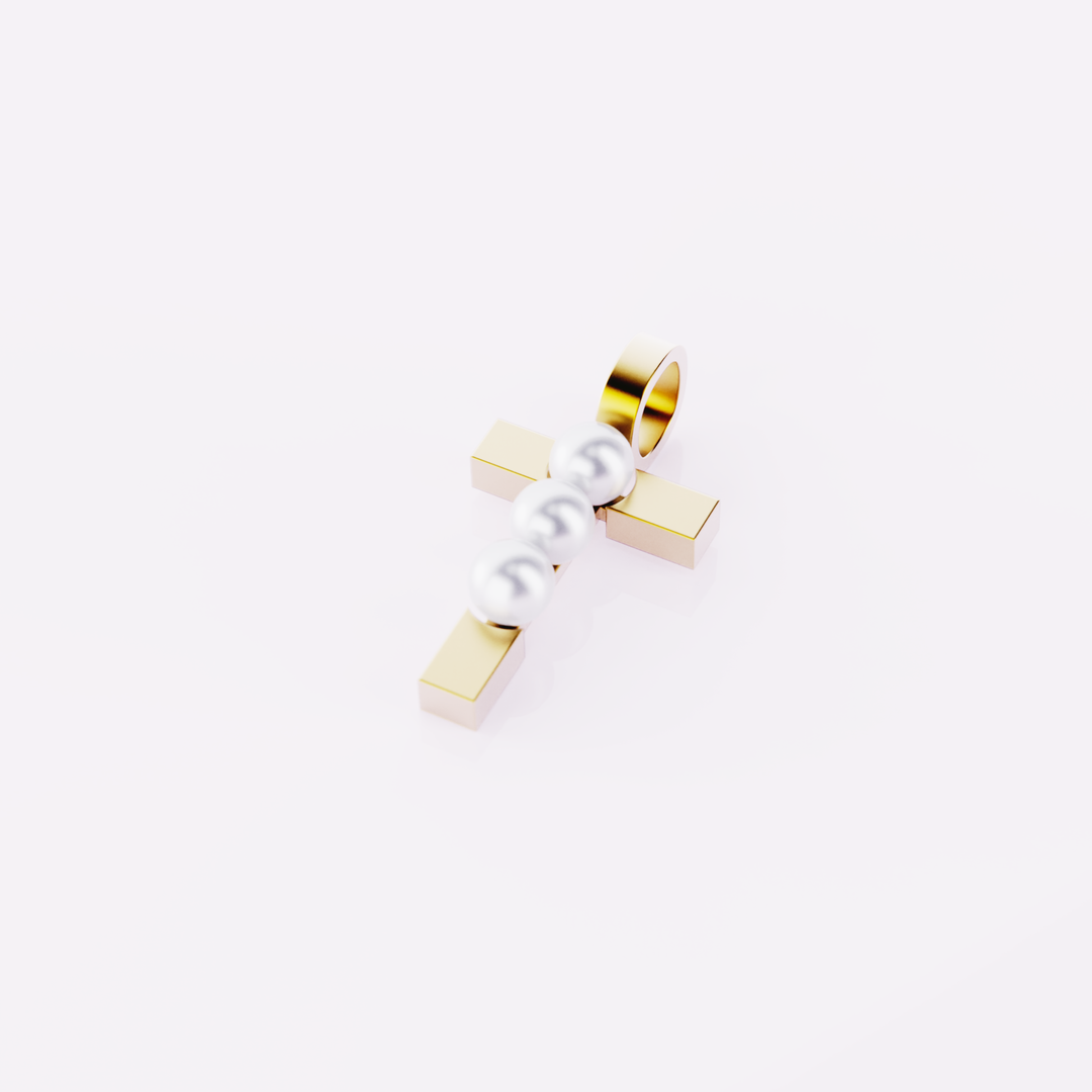 Lettre T - Pendentif en or et perles de culture blanches