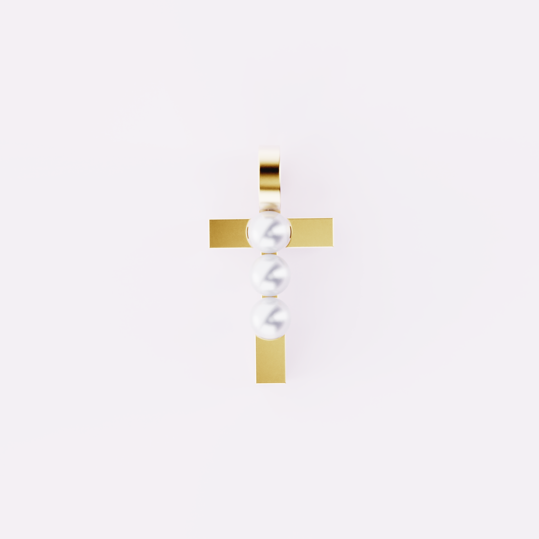 Lettre T - Pendentif en or et perles de culture blanches