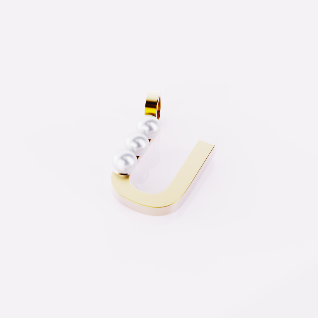 Lettre U - Pendentif en or et perles de culture blanches