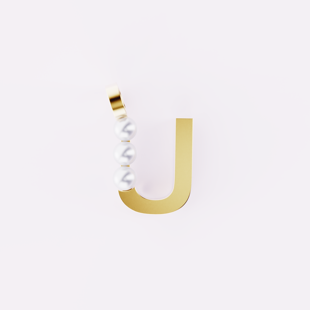 Lettre U - Pendentif en or et perles de culture blanches
