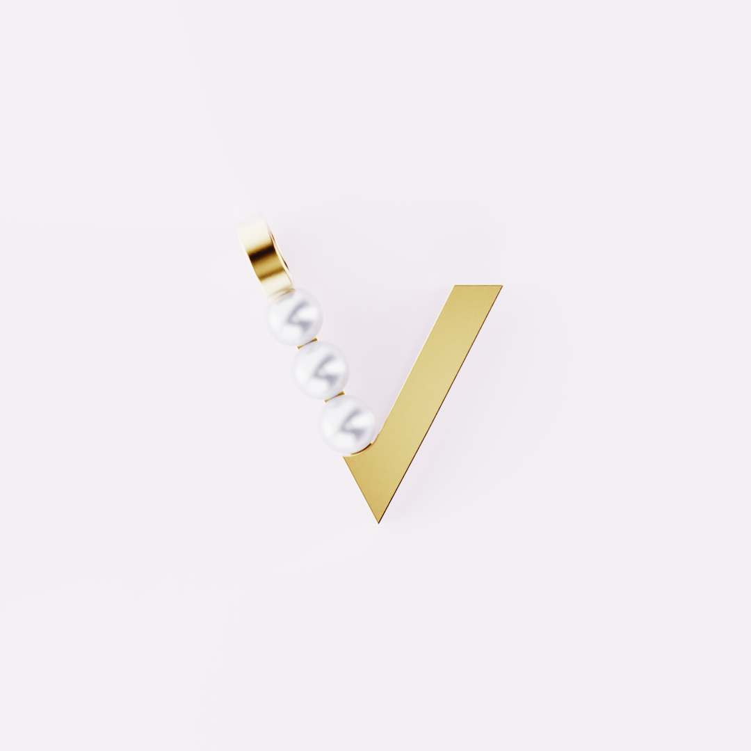 Lettre V - Pendentif en or et perles de culture blanches