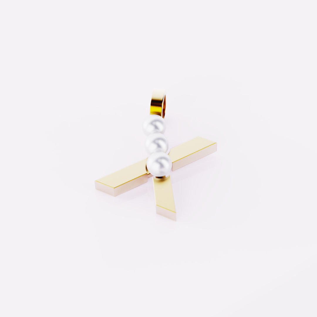 Lettre X - Pendentif en or et perles de culture blanches