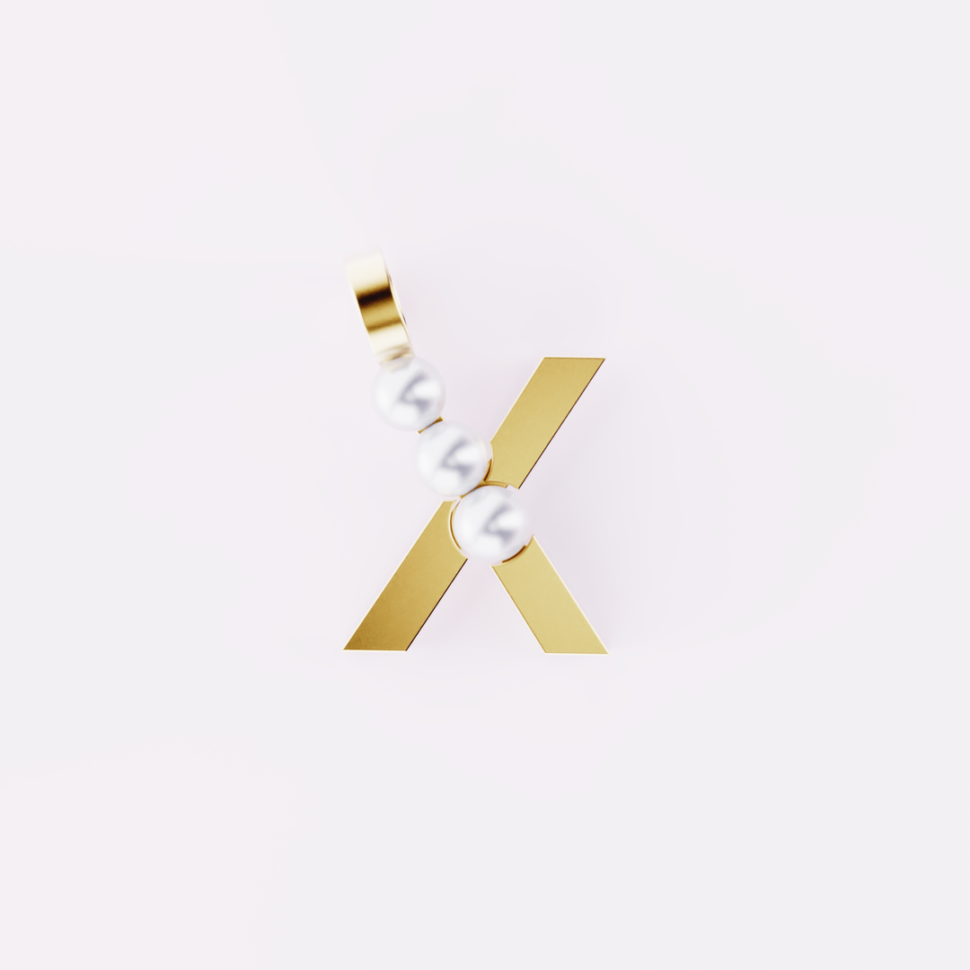 Lettre X - Pendentif en or et perles de culture blanches