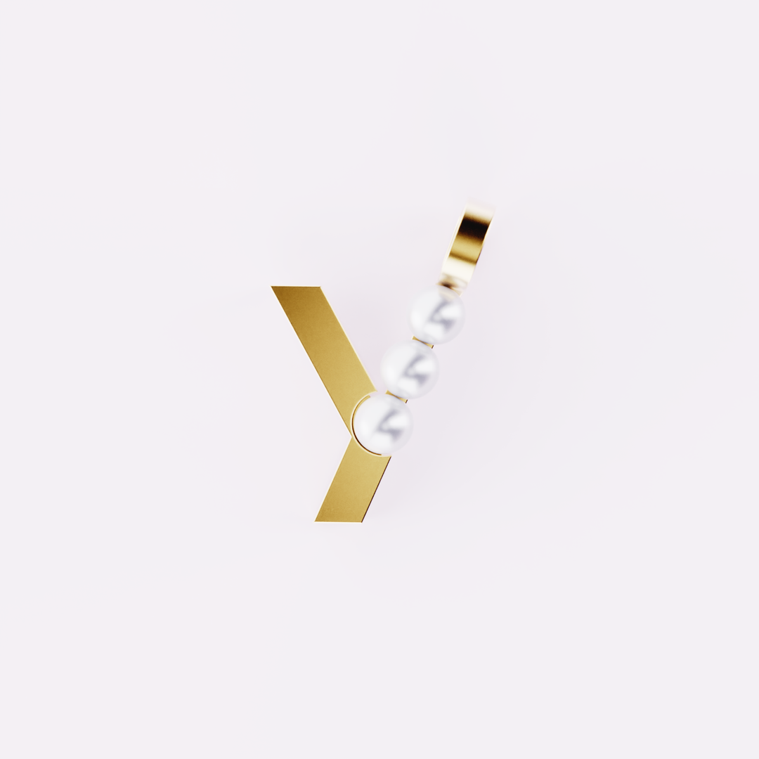 Lettre Y - Pendentif en or et perles de culture blanches