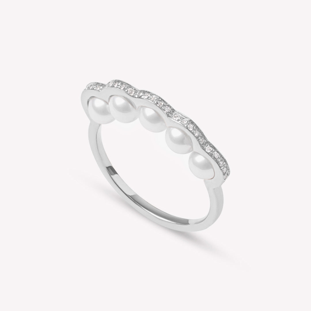 Coco Beach - Bague en or jaune, diamants et perles blanches