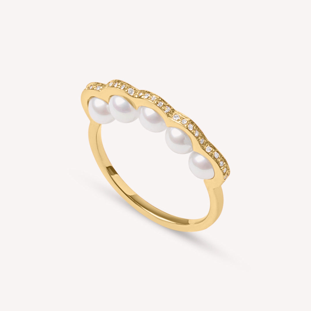 Coco Beach - White gold, diamond and white pearl ring
