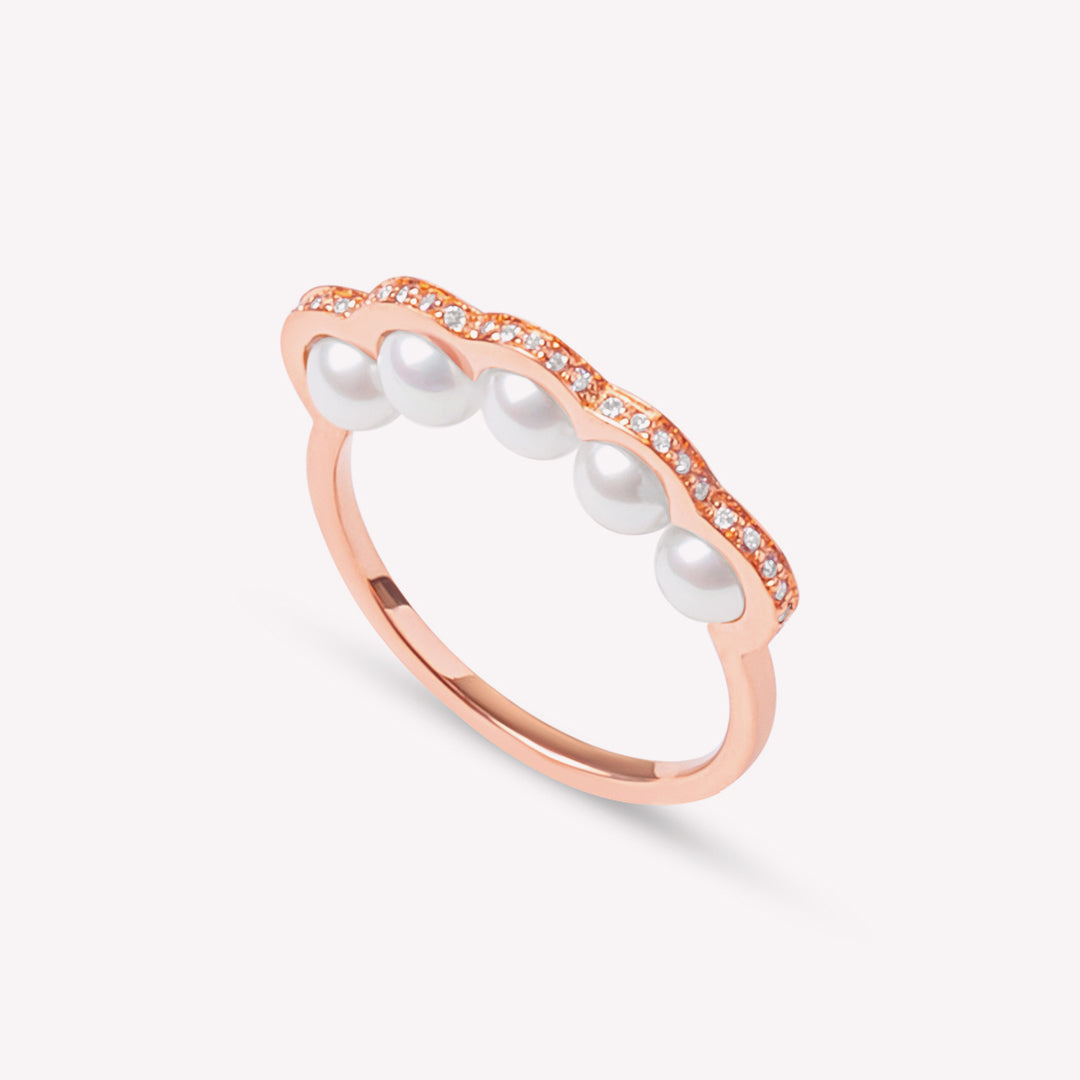 Coco Beach - Bague en or jaune, diamants et perles blanches