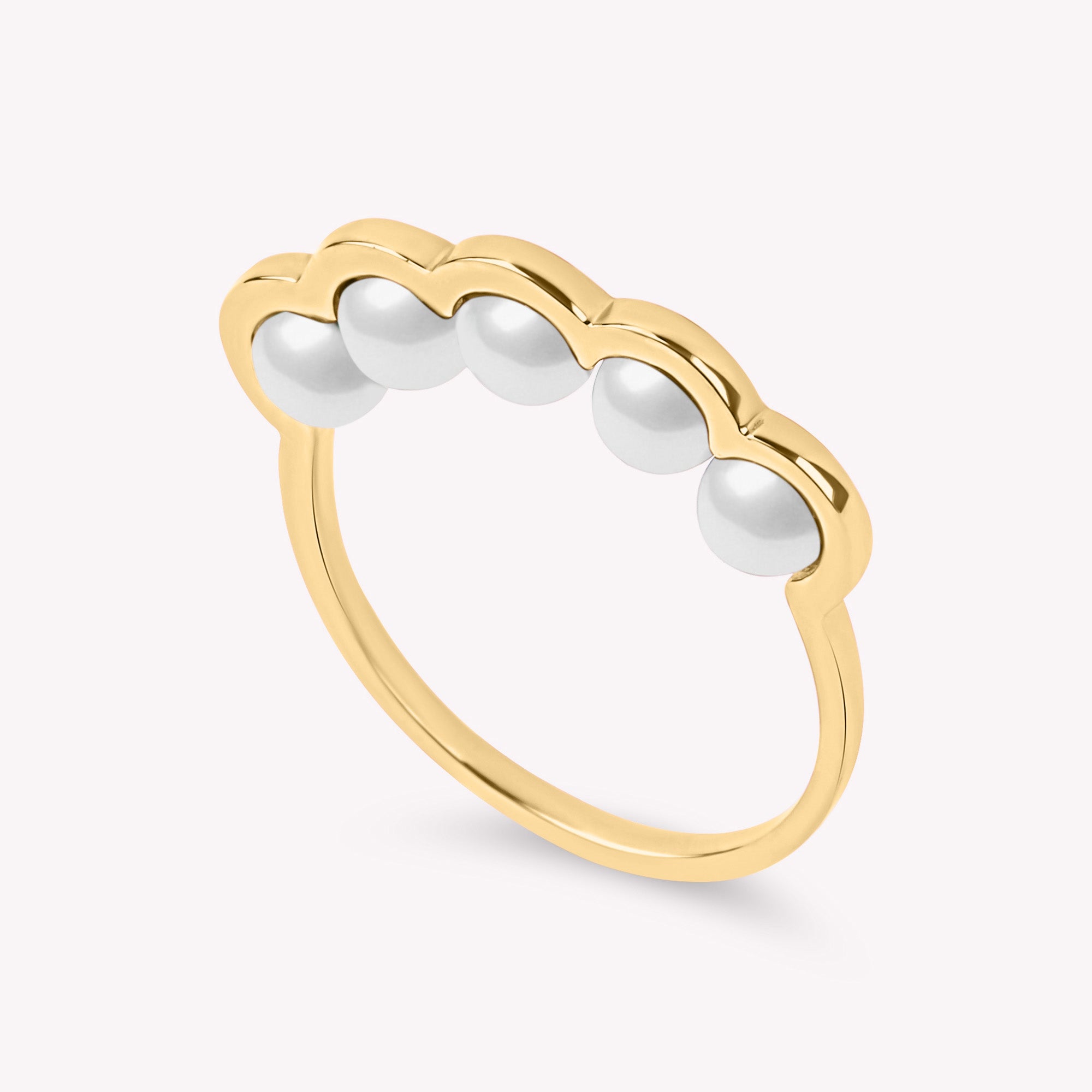 Coco Beach - Bague en or rose et perles blanches