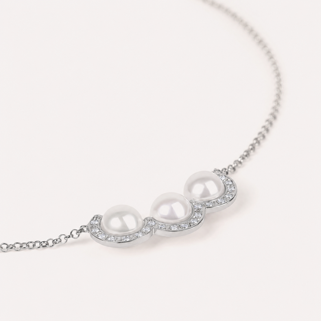 The reserve - Gold, diamond and white pearl necklace